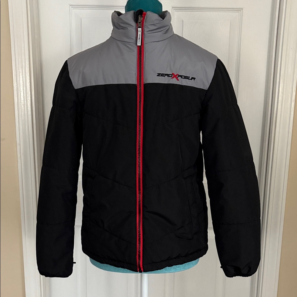 ZeroXposur Kids Black and Gray Puffer Jacket with Red Accents